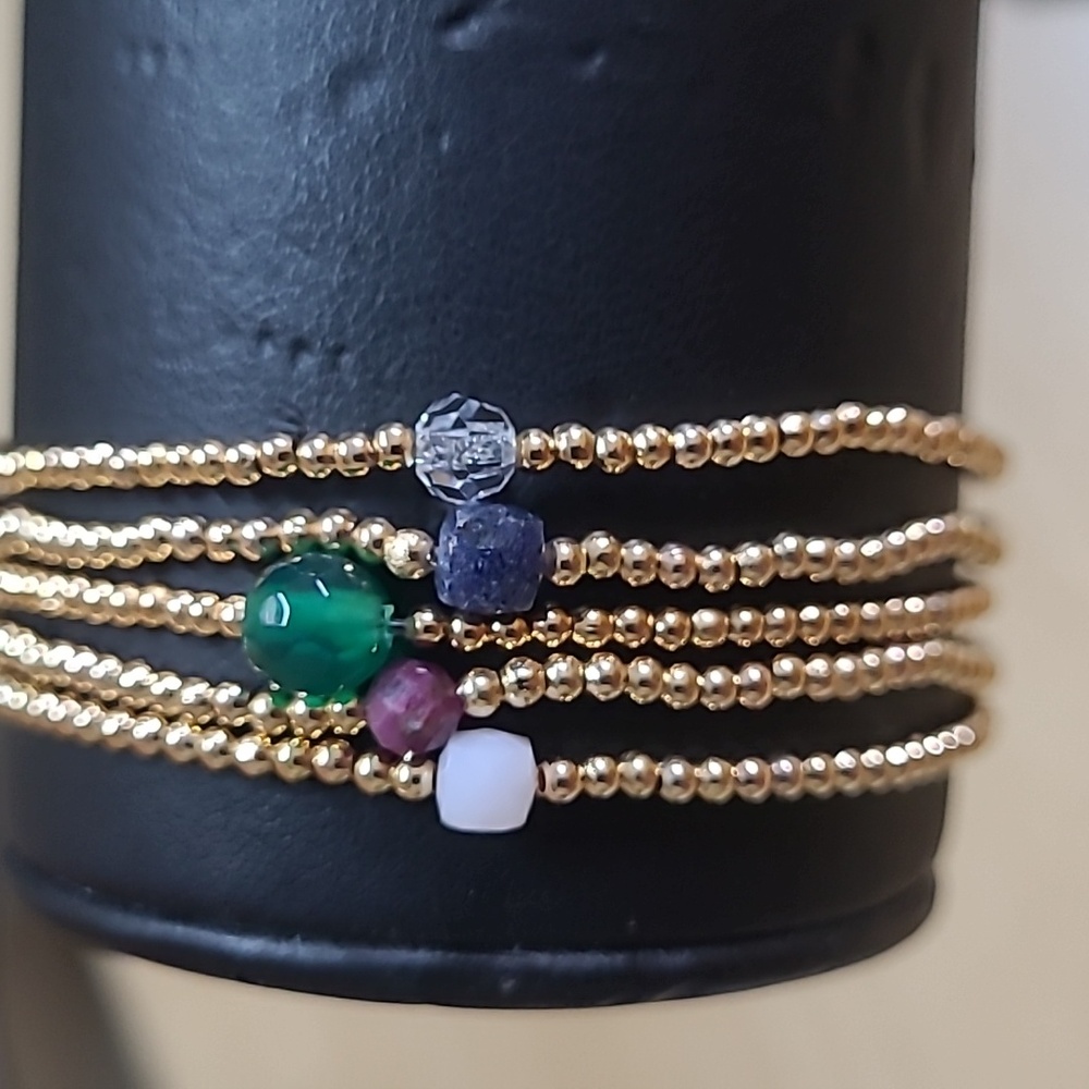 Mother's/Family Birthstone Bracelets Gemstone/18K Gold-plated Beads Medium